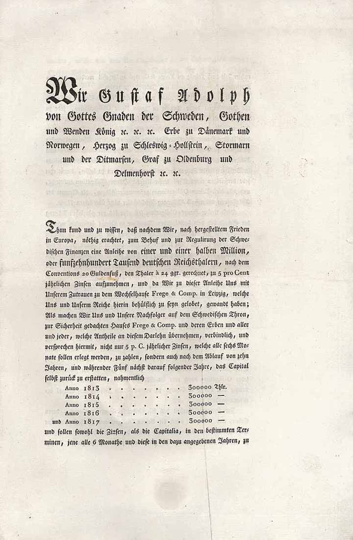 Gustaf Adolph, König der Schweden,... Herzog zu Schleswig-Hollstein,...Graf zu Oldenburg