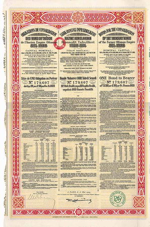 Ottomanische Oeffentliche Schuld (Bonds for the Consolidation of the Treasury Bonds of the former Ottoman Empire 5 % 1928)