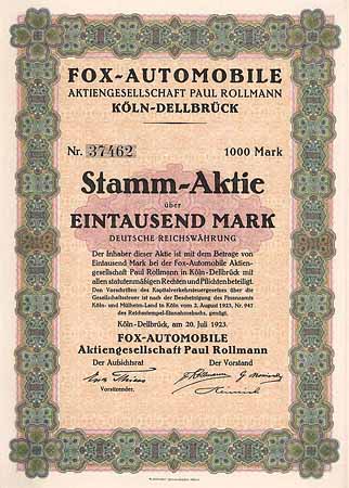 Fox-Automobile AG vorm. Paul Rollmann