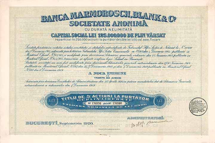 Banca Marmorosch, Blank & Co. S.A.