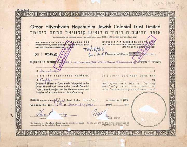 Otzar Hityashvuth Hayehudim Jewish Colonial Trust