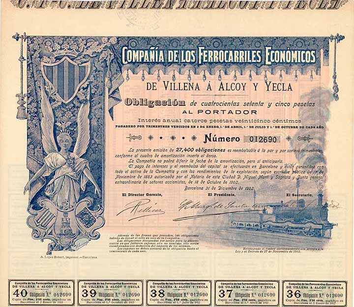 Cia. de los Ferrocarriles Economicos de Villena á Alcoy y Yecla