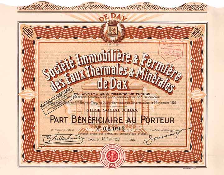 Soc. Immobilière & Fermière des Eaux Thermales & Minérales de Dax