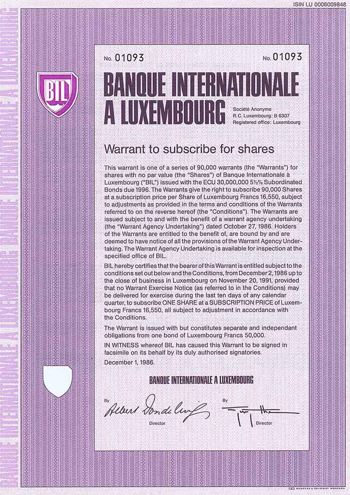 Banque Internationale a Luxembourg S.A.