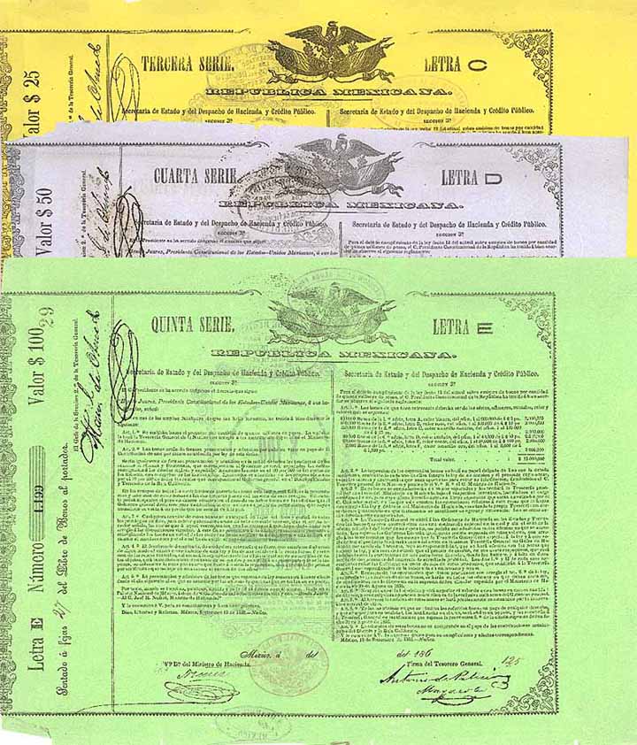 Republica Mexicana - Benito Juarez War Loan (3 Stücke)