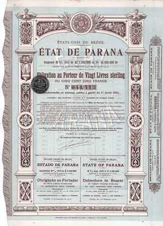 Etat de Parana Emprunt 5 % 1913
