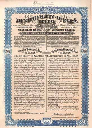 Municipality of Pará (Belem) 5 % Gold Loan of 1912