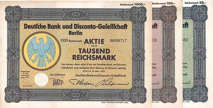 Deutsche Bank und Disconto-Gesellschaft (3 Stücke)