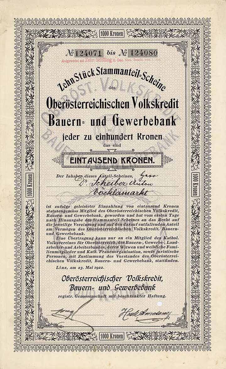 Oberösterreichischer Volkskredit Bauern- und Gewerbebank reg.Gen.m.b.H.