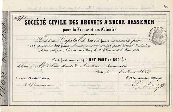 Societe Civile des Brevets á Sucre-Bessemer pour la France et ses Colonies