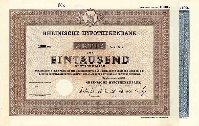 Rheinische Hypothekenbank (2 Stücke)