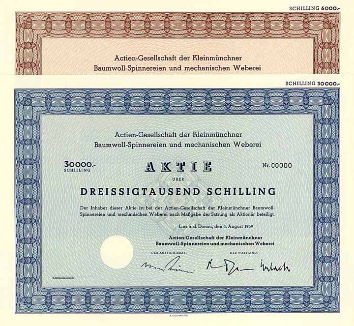 AG der Kleinmünchner Baumwollspinnerei und mechanischen Weberei (2 Stücke)