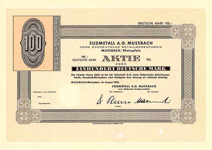 Südmetall AG Mussbach vorm. Süddeutsche Metallwarenfabrik