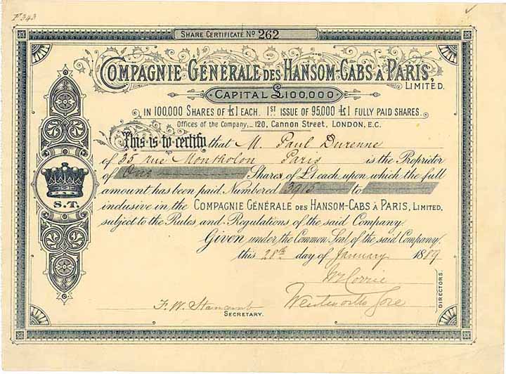 Cie. Générale des Hansom-Cabs à Paris Ltd.