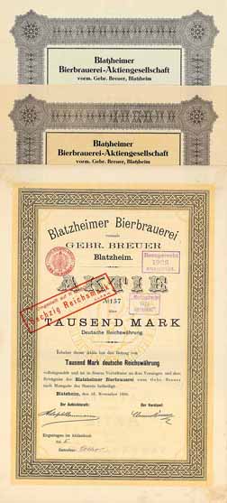 Blatzheimer Bierbrauerei(-AG) vorm. Gebr. Breuer (5 Stücke)
