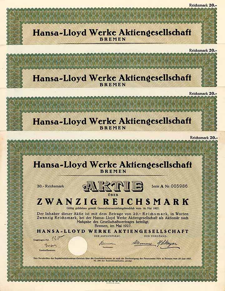 Hansa-Lloyd Werke AG (ohne Überdruck) (15 Stücke)