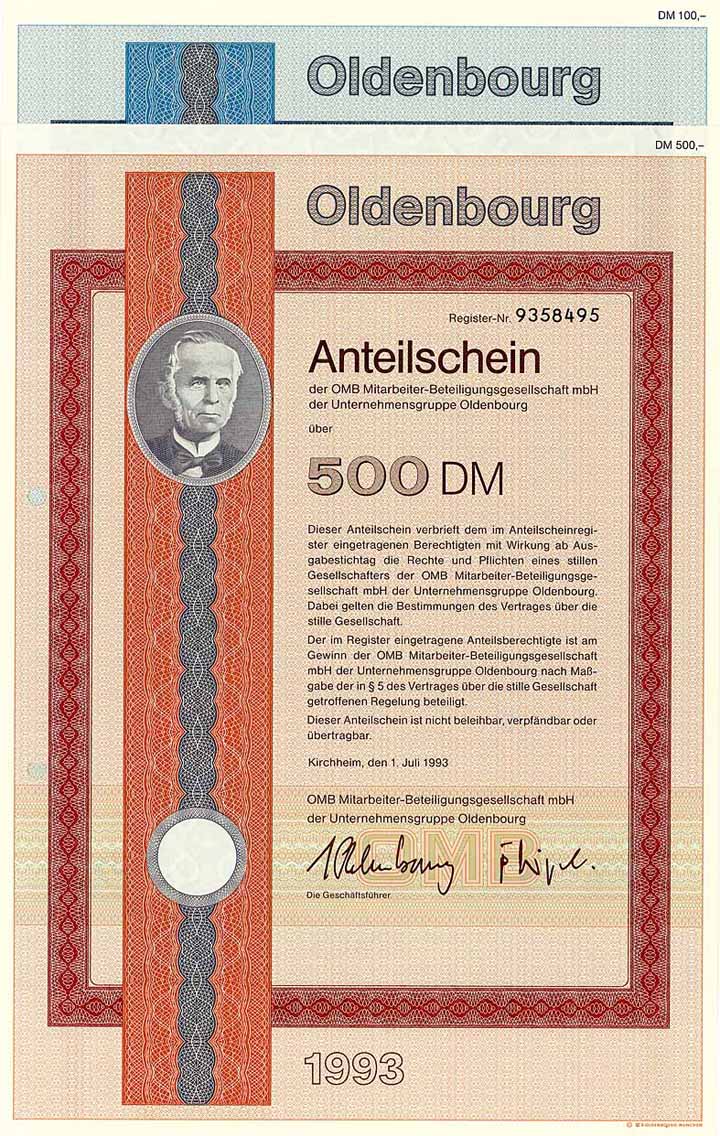 OMB Mitarbeiter-Beteiligungsgesellschaft mbH der Unternehmensgruppe Oldenbourg (2 Stücke)