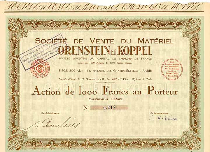 Soc. de Vente du Materiel Orenstein et Koppel