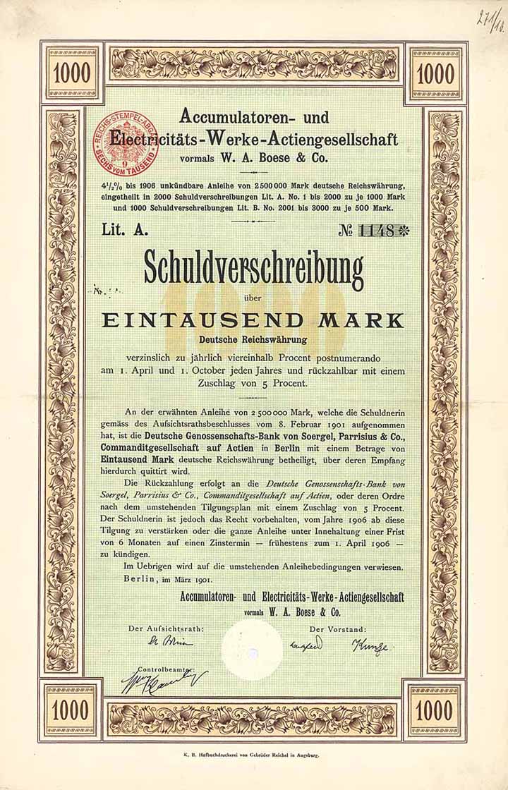 Accumulatoren- und Electricitäts-Werke AG vormals W. A. Boese & Co.