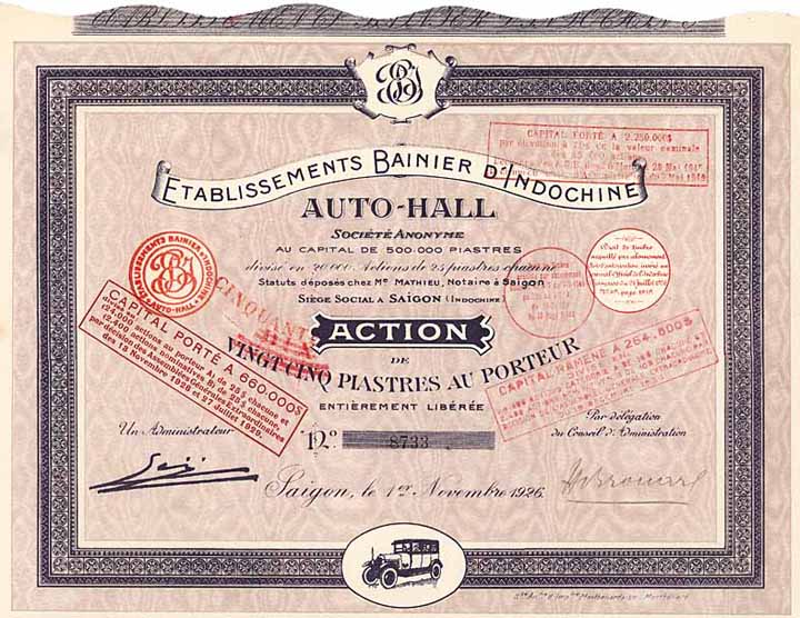 Etablissements Bainier d'Indochine Auto-Hall S.A.