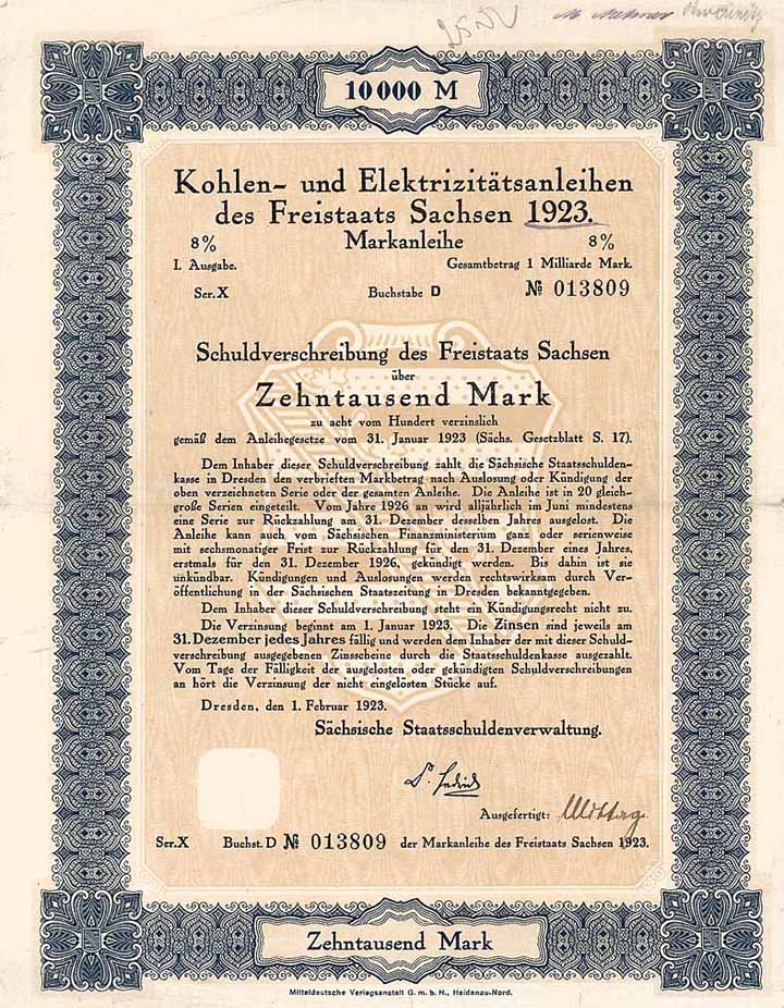 Freistaat Sachsen (Kohlen- und Elektrizitätsanleihen)