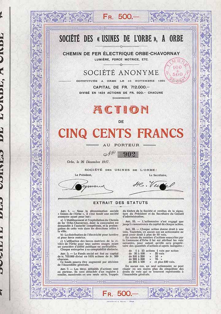 Société des Usines de l'Orbe Chemin de Fer Électrique Orbe-Chavornay