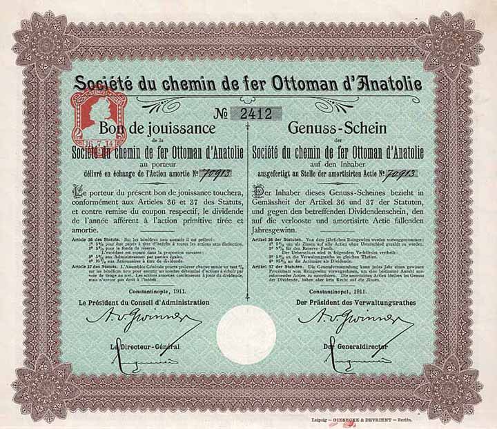 Soc. du C.d.F. Ottoman d’Anatolie S.A. (Gesellschaft der Ottomanischen Bahn in Anatolien AG)