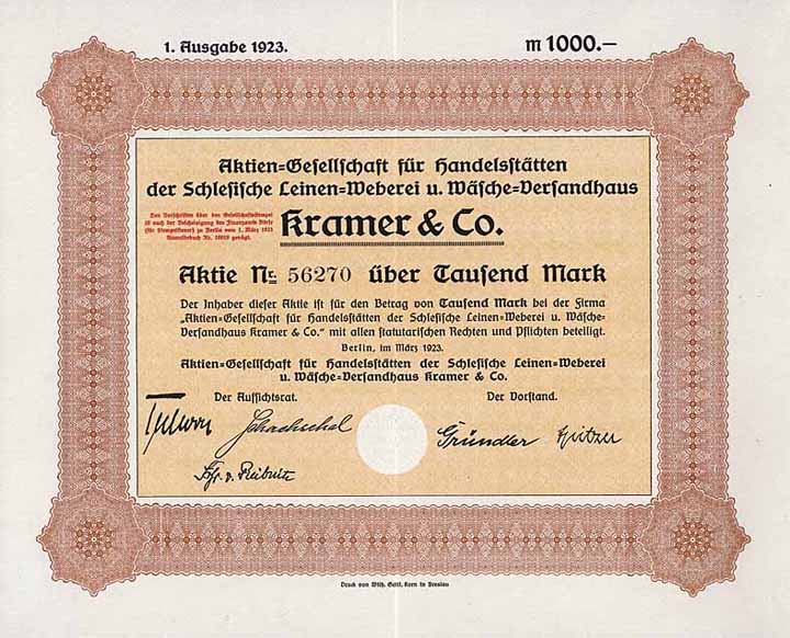 AG für Handelsstätten der Schlesische Leinen-Weberei u. Wäsche-Versandhaus Kramer & Co.