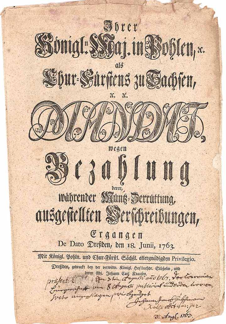 Friedrich August, König in Pohlen etc. und Chur-Fürstl. Durchl. zu Sachsen etc.