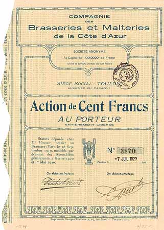 Cie. des Brasseries et Malteries de la Cote d’Azur S.A.