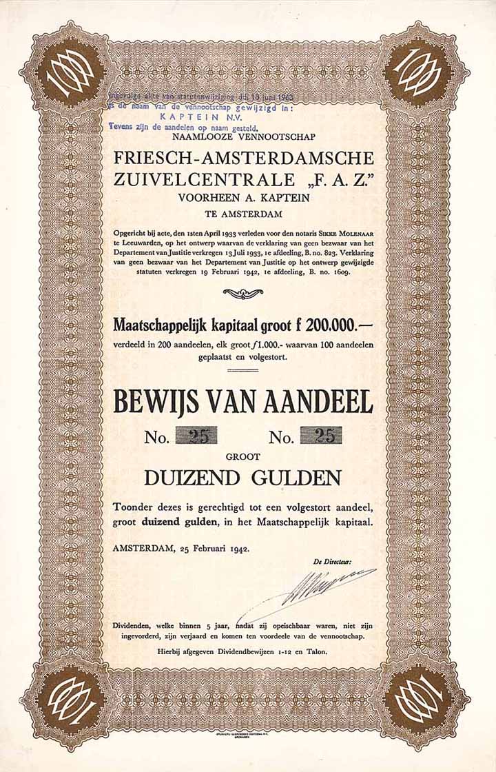 N.V. Friesch-Amsterdamsche Zuivelcentrale “F.A.Z” vorheen A. Kaptein