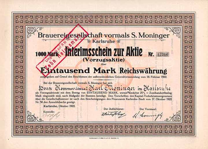 Brauereigesellschaft vormals S. Moninger