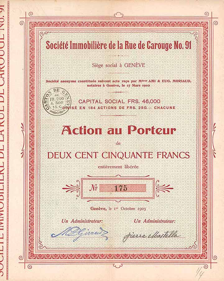 Soc. Immobilière de la Rue de Carouge No. 91 S.A.