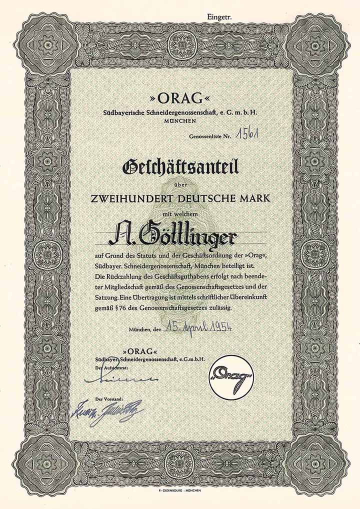 “ORAG” Südbayerische Schneidergenossenschaft eGmbH