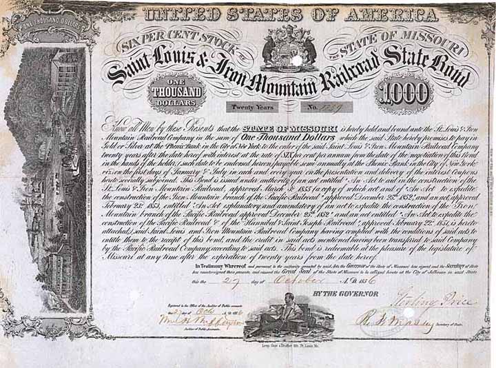 St. Louis & Iron Mountain Railroad State Bond