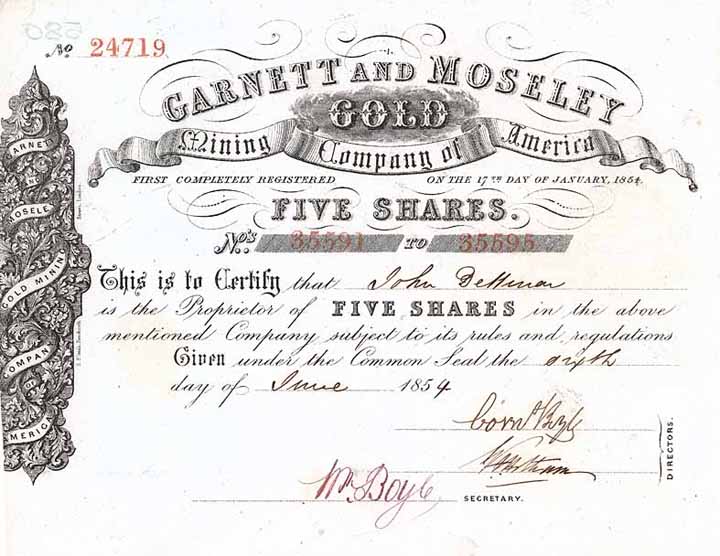 Garnett and Moseley Gold Mining Co. of America