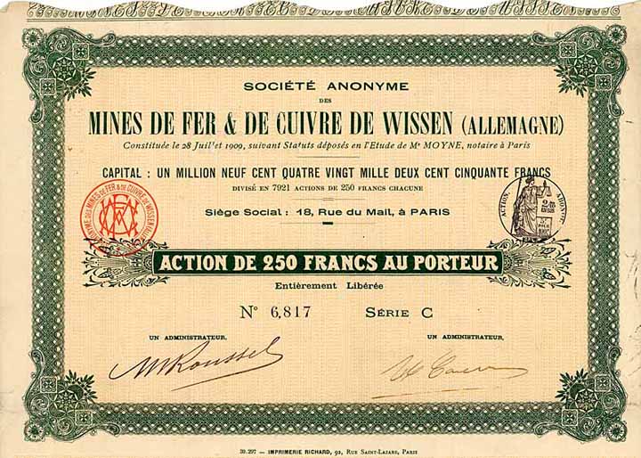 S.A. des Mines de Fer & de Cuivre de Wissen (Allemagne)