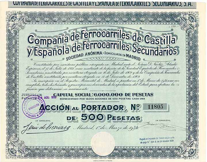 Cia. del Ferrocarriles de Castilla y Espanola de Ferrocarriles Secundarios S.A.