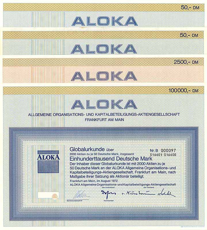 ALOKA Allgemeine Organisations- und Kapitalbeteiligungs-AG (4 Stücke)