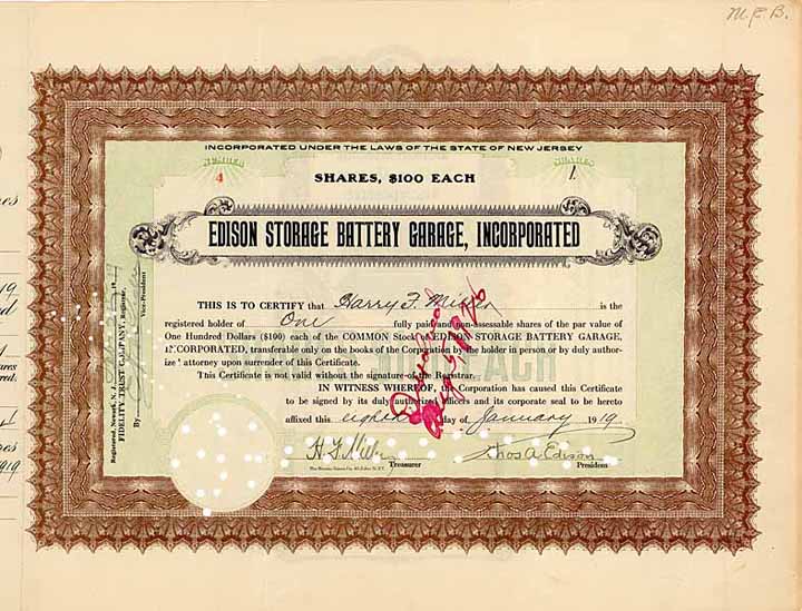 Edison Storage Battery Garage, Inc. (OU Thomas A. Edison)