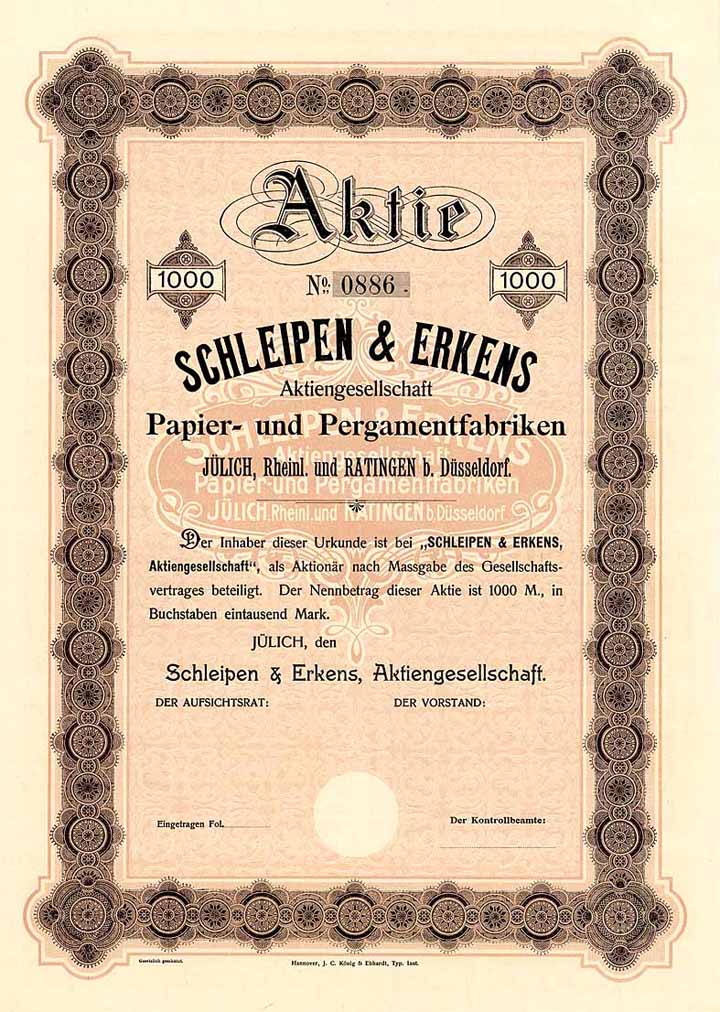 Schleipen & Erkens AG Papier- und Pergamentfabriken