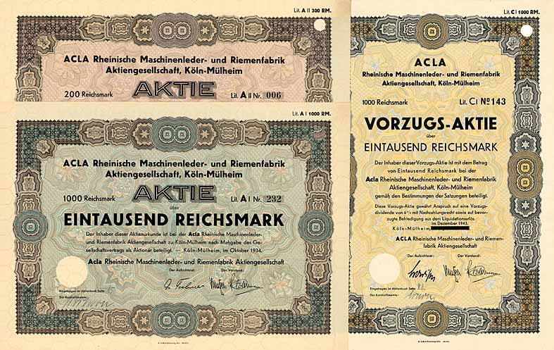 ACLA Rheinische Maschinenleder- und Riemenfabrik AG (3 Stücke)