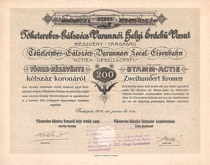 Töketerebes-Galszecs-Varannöer Localeisenbahn