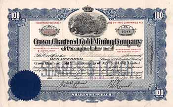 Crown Chartered Gold Minig Co. of Porcupine Lake
