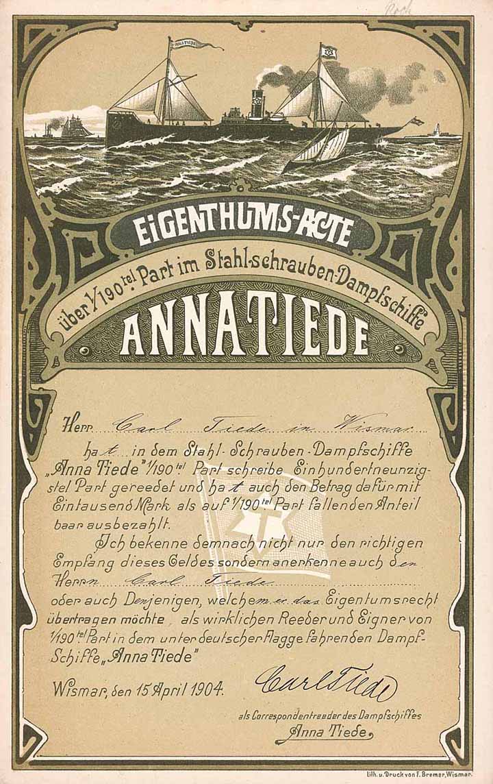 Stahl-Schrauben-Dampfschiff Anna Tiede