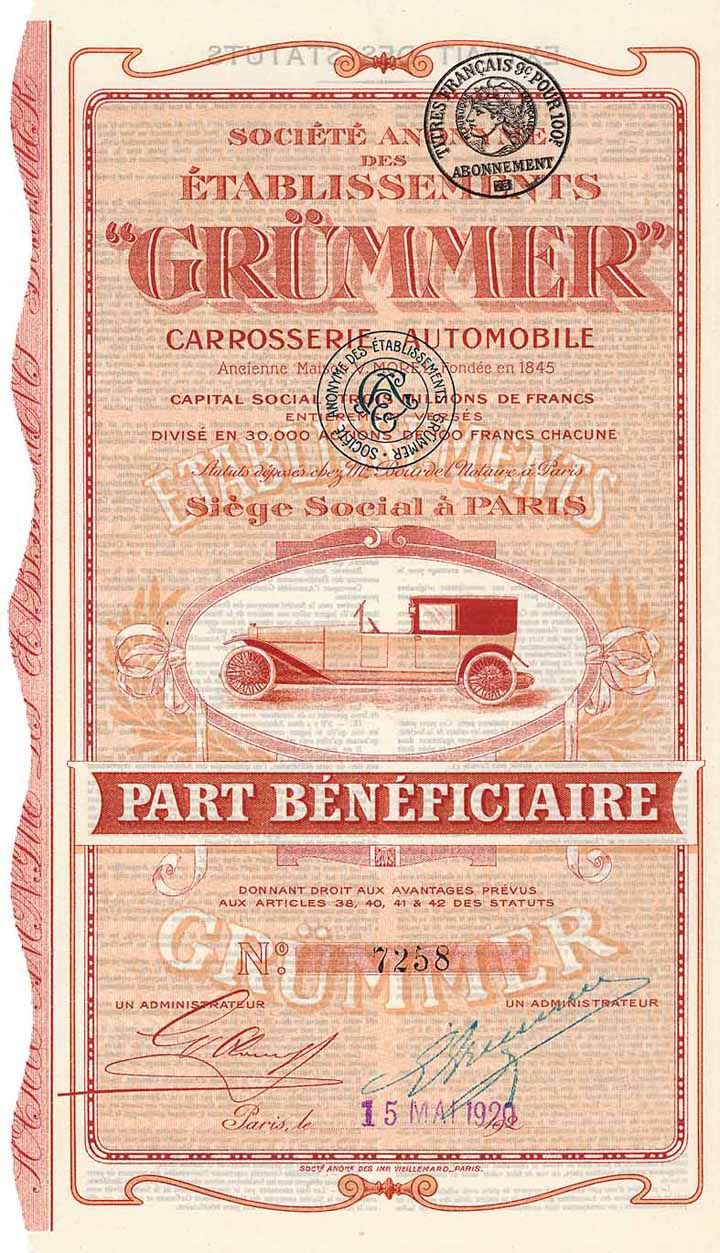 S.A. des Éts. "GRÜMMER" Carrosserie Automobile