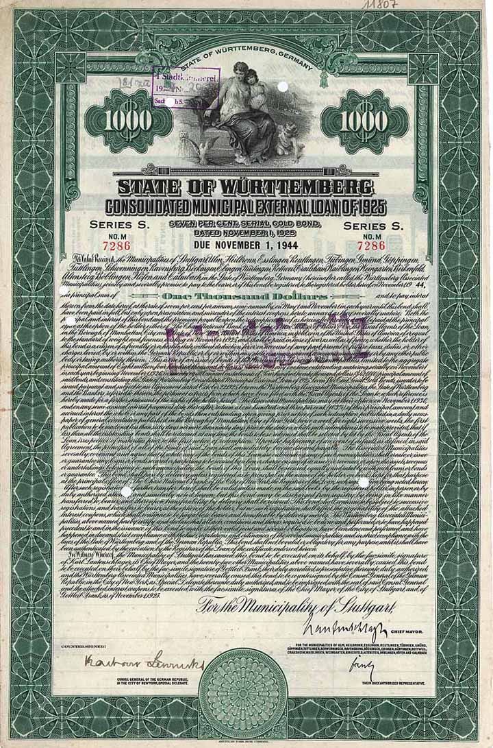 State of Württemberg Consolidated Municipal External Loan