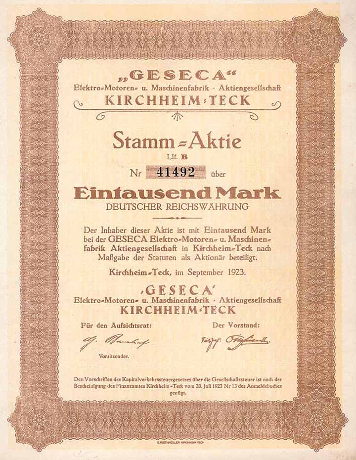 “GESECA” Elektro-Motoren- und Maschinenfabrik AG