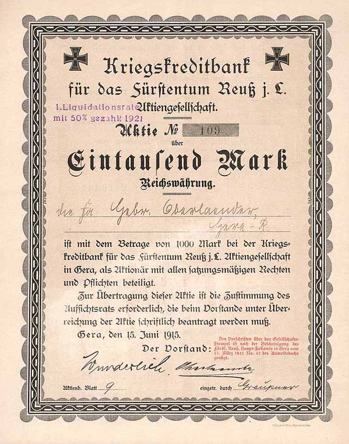 Kriegskreditbank für das Fürstentum Reuß j.L. AG