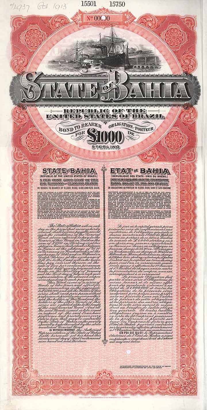 State of Bahia 5 % Gold Loan of 1913